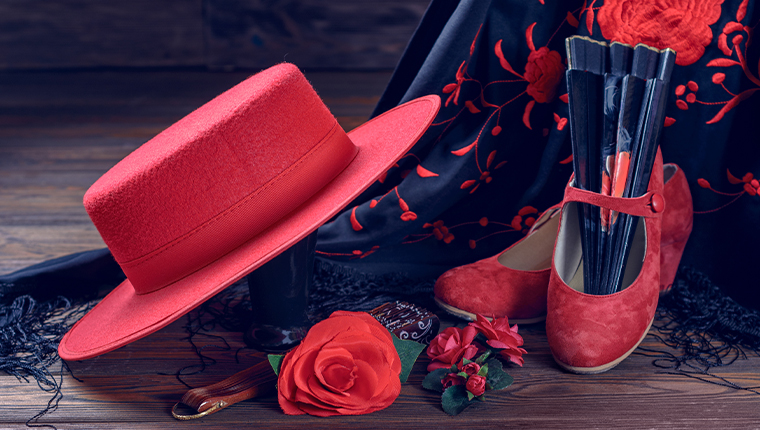 Flamenco Udstyr Hat Sko Haarpynt Vifter Sjal